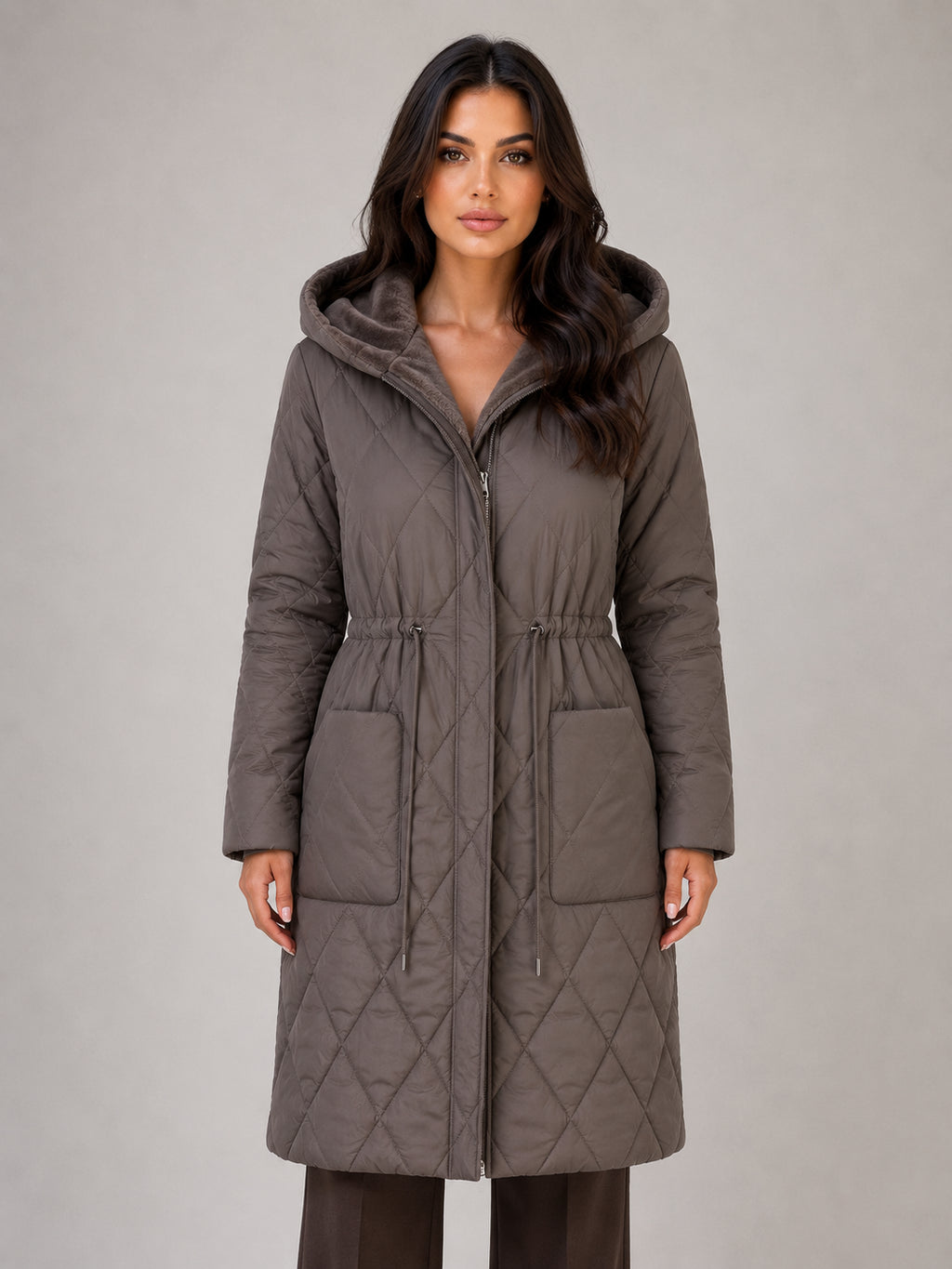 Maren | Women's Long Quilted Puffer Coat Faux Fur Collar Winter