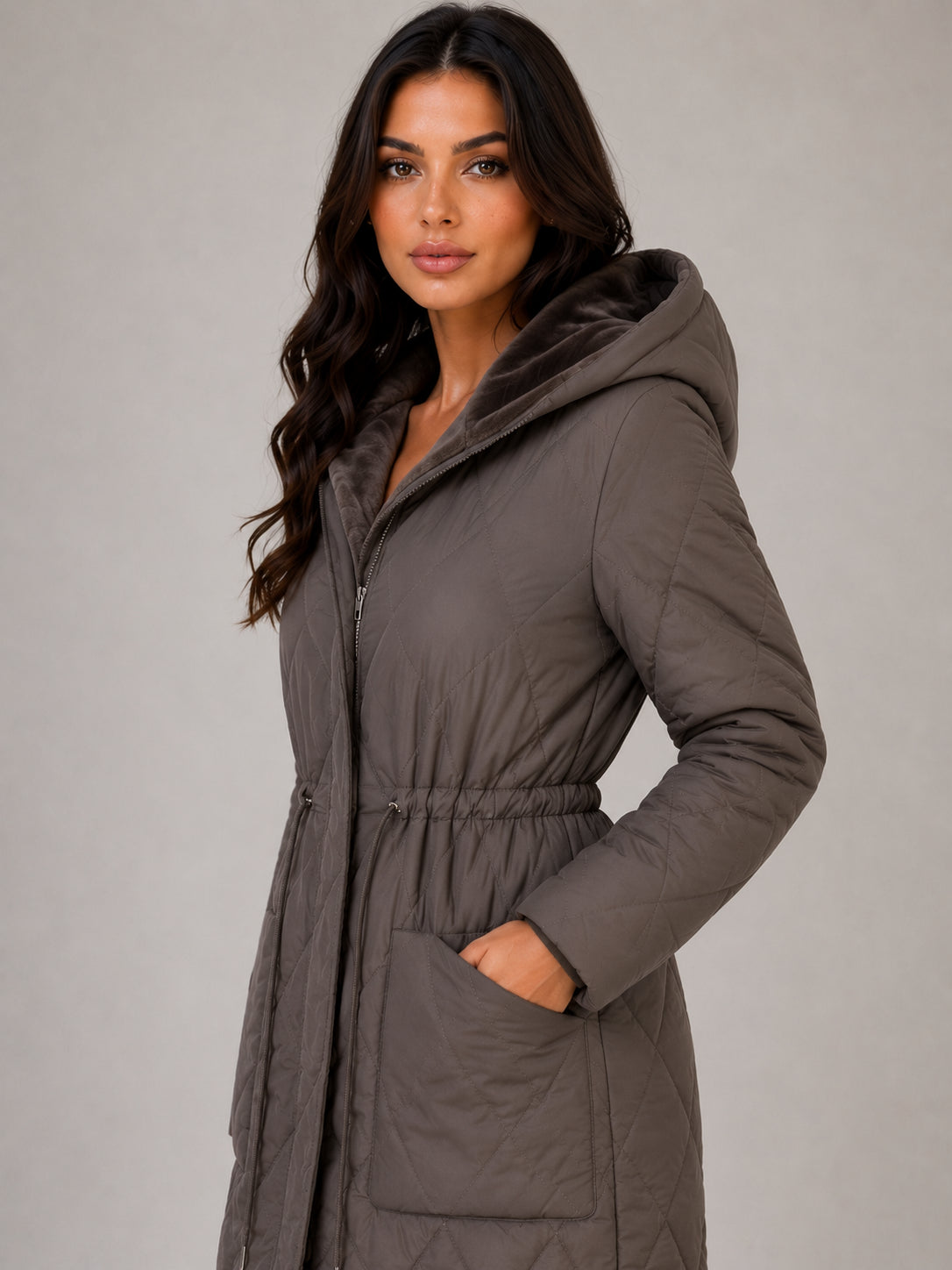 Maren | Women's Long Quilted Puffer Coat Faux Fur Collar Winter