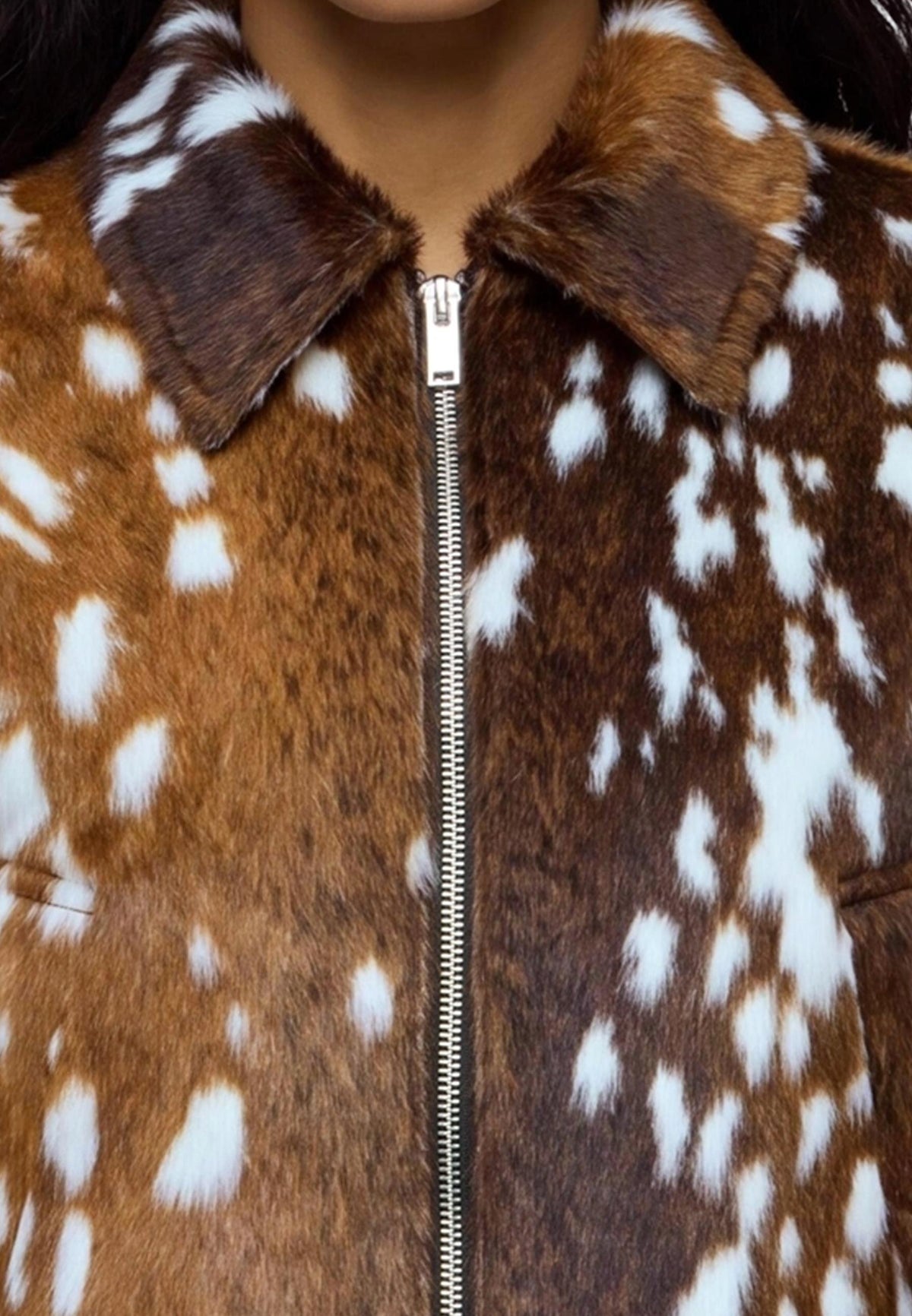 Margot | Women's Faux Fur Animal Print Jacket Turn Down Collar Zip Front Casual Winter Demitasse