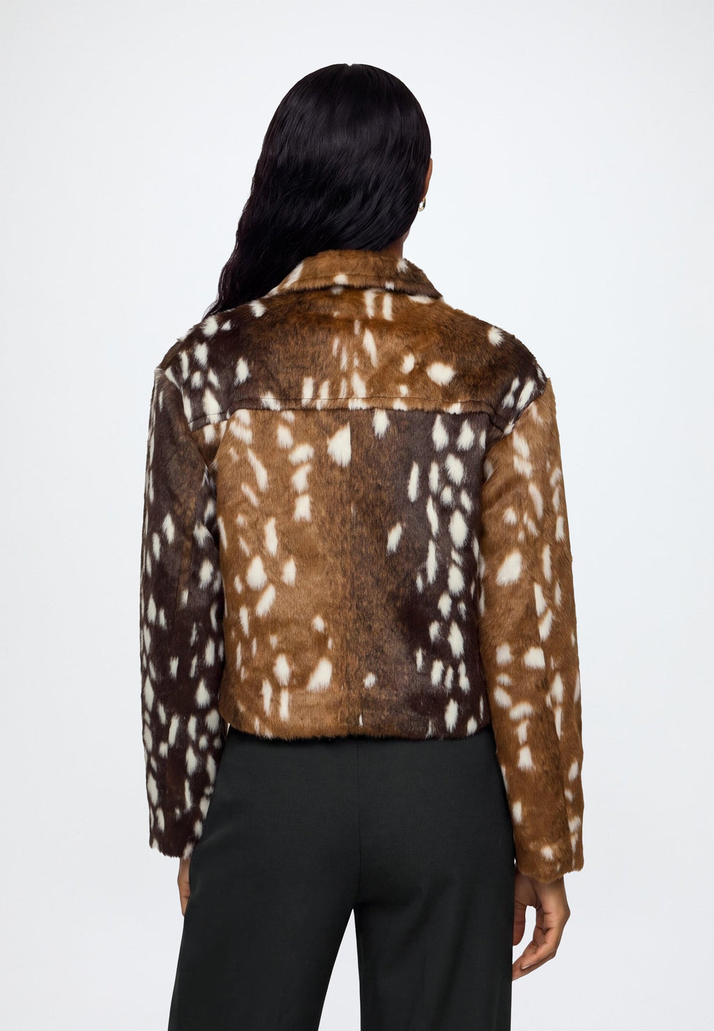 Margot | Women's Faux Fur Animal Print Jacket Turn Down Collar Zip Front Casual Winter Demitasse