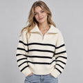 Marigold | Women's Half Zip Striped Funnel Neck Jumper Autumn Winter