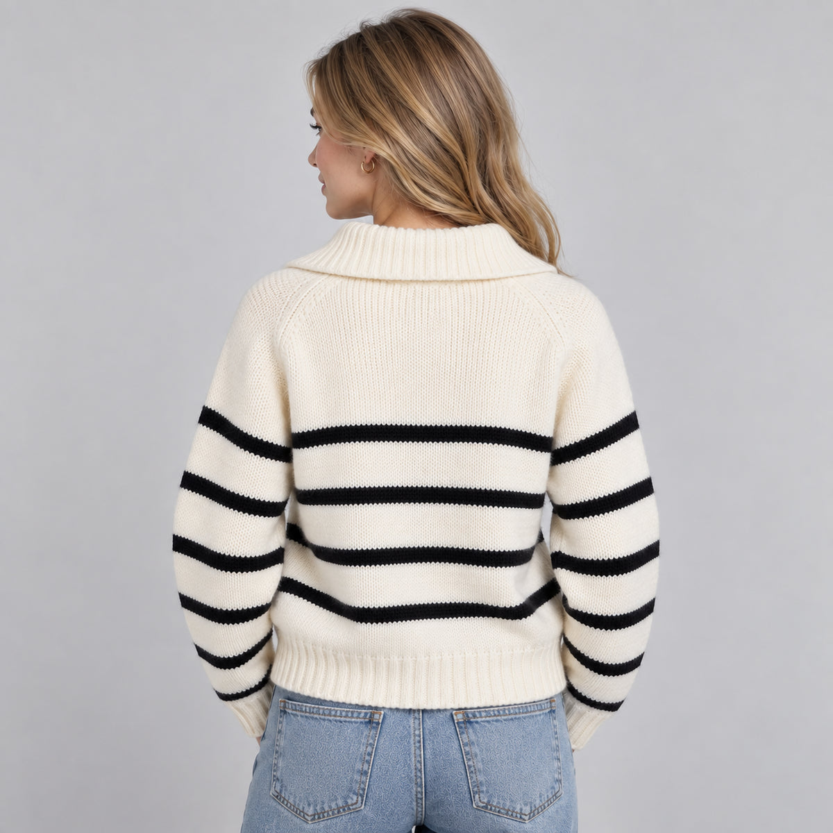 Marigold | Women's Half Zip Striped Funnel Neck Jumper Autumn Winter