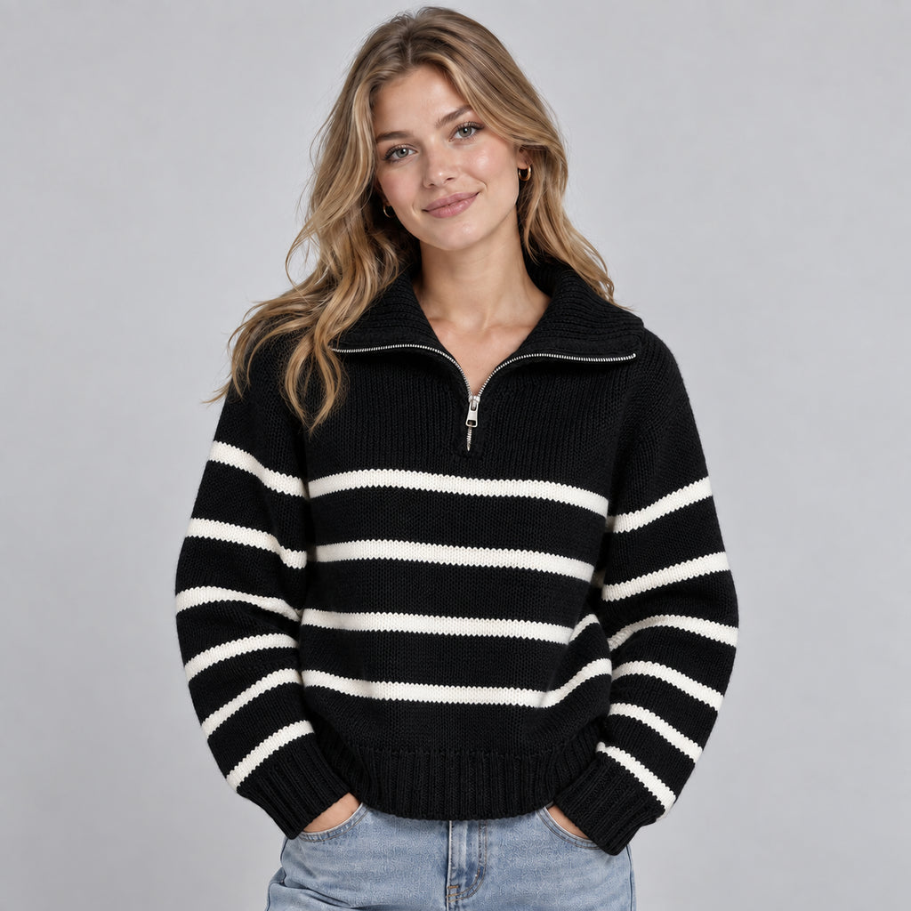 Marigold | Women's Half Zip Striped Funnel Neck Jumper Autumn Winter