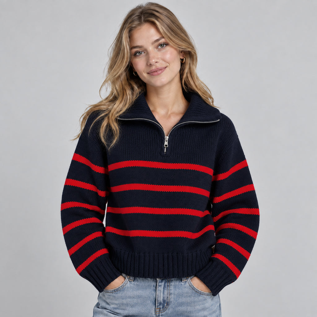 Marigold | Women's Half Zip Striped Funnel Neck Jumper Autumn Winter