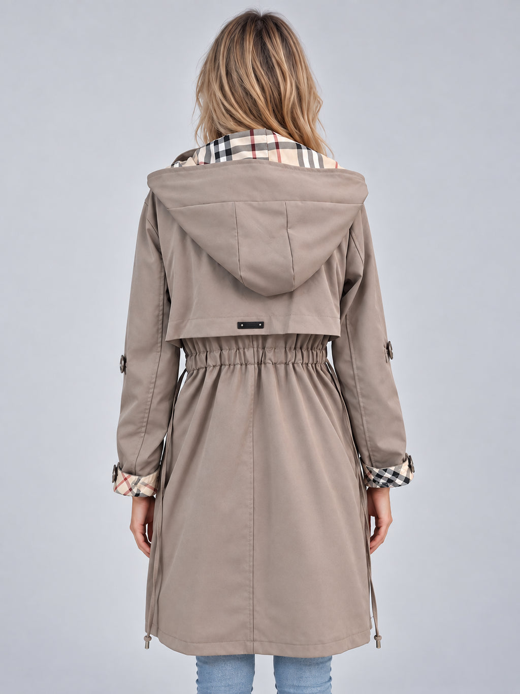 Marina | Women's Hooded Rain Coat Longline Parka Adjustable Drawstring Waist Autumn Winter