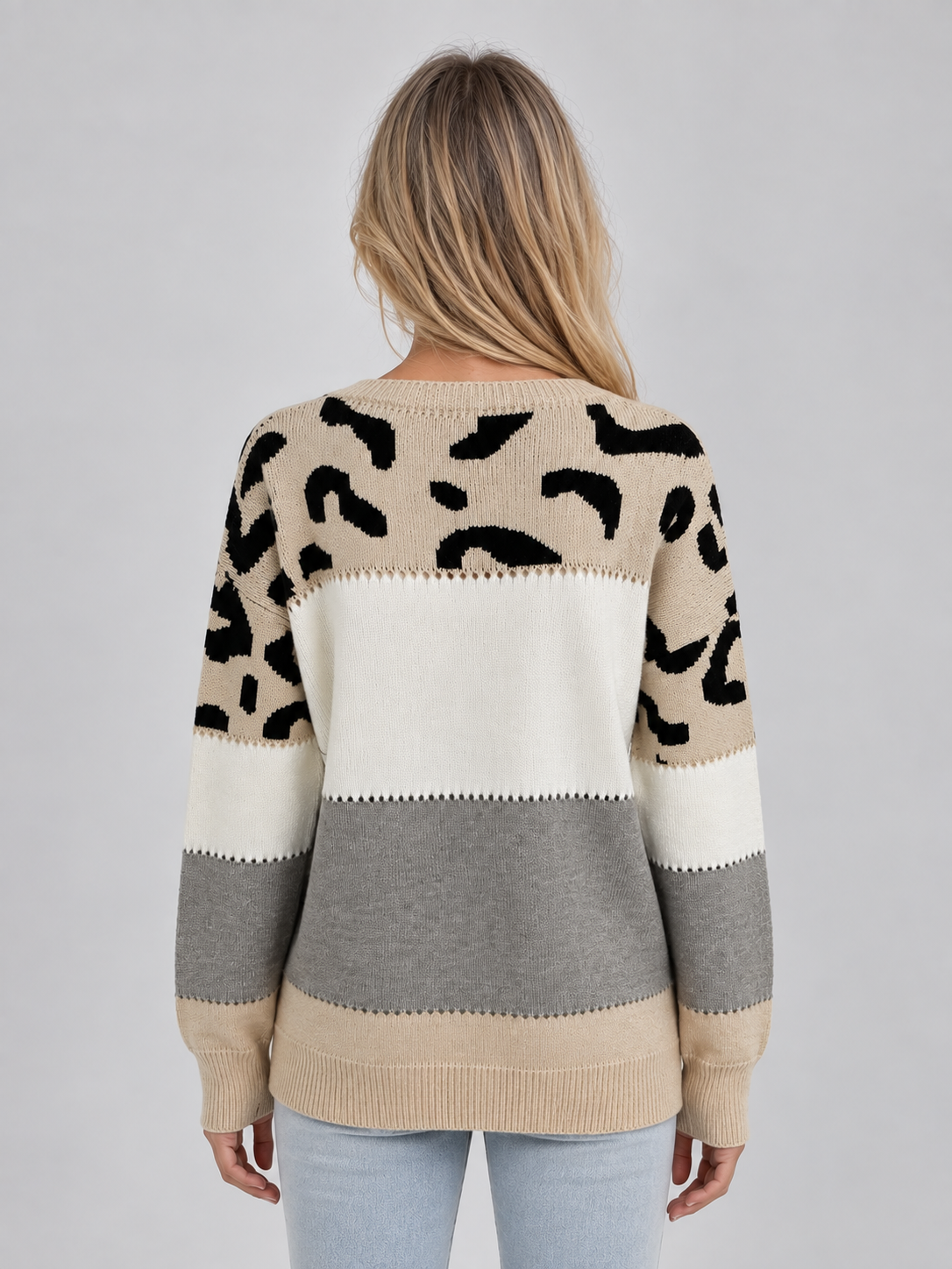 Mirabel | Women's Leopard Print Jumper Relaxed Crew Neck Knit Sweater