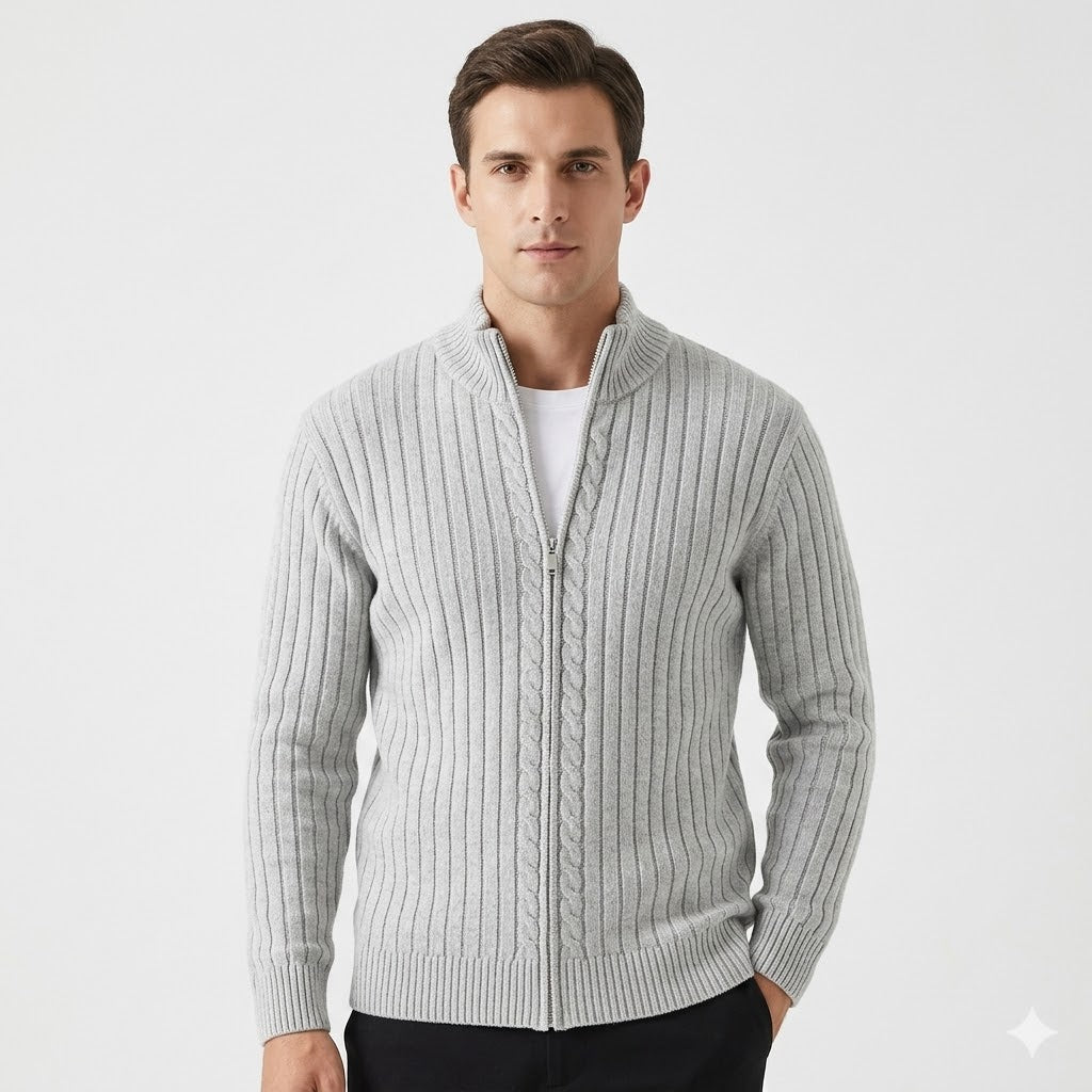 Xavier | Men's Ribbed Zip Cardigan, Knit Winter Cardigan