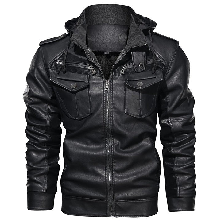 Zephyr | Men's Hooded Leather Jacket, Premium Winter Jacket - Black