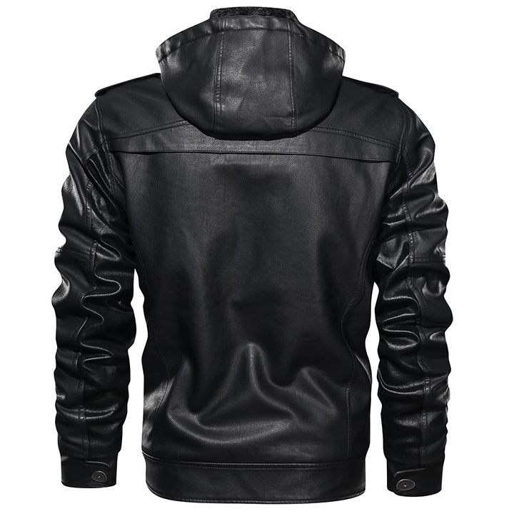 Zephyr | Men's Hooded Leather Jacket, Premium Winter Jacket - Black