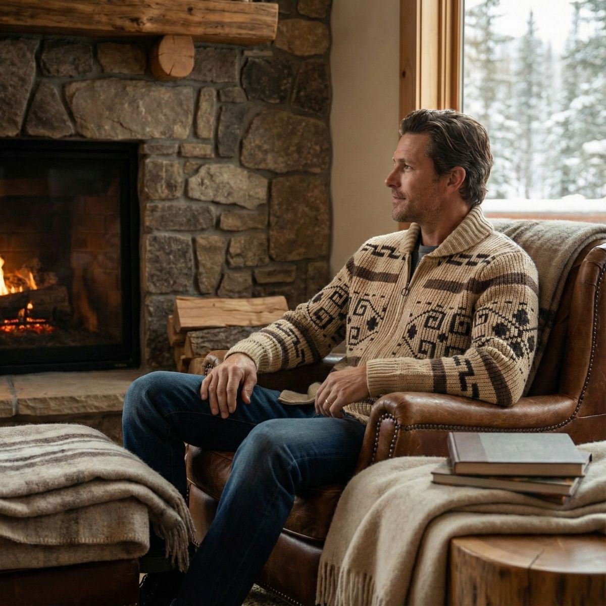 Ramsey | Men's Shawl Collar Cardigan, Cashmere Button-Up Winter Knit