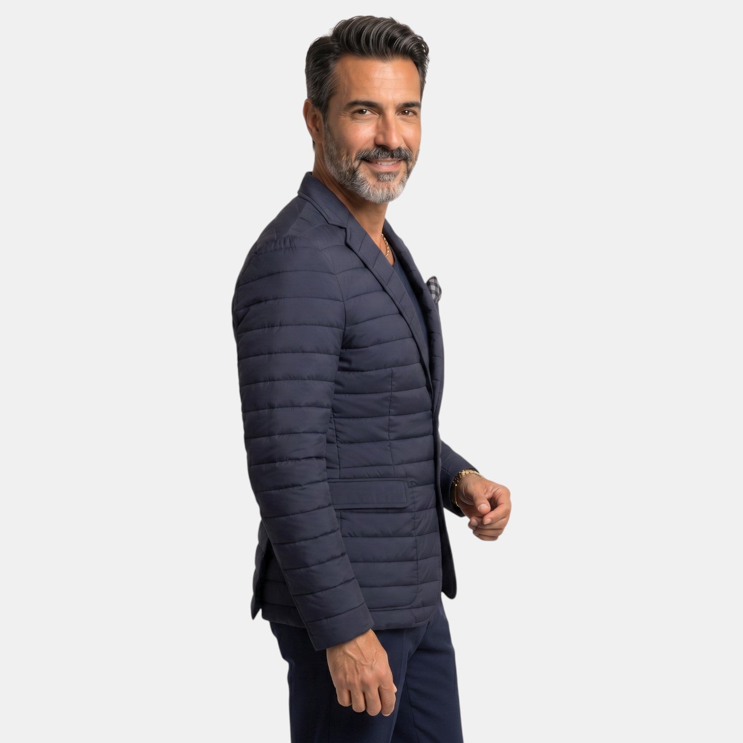 Rafael | Men's Quilted Blazer, Lightweight Cotton Winter Jacket - Blue