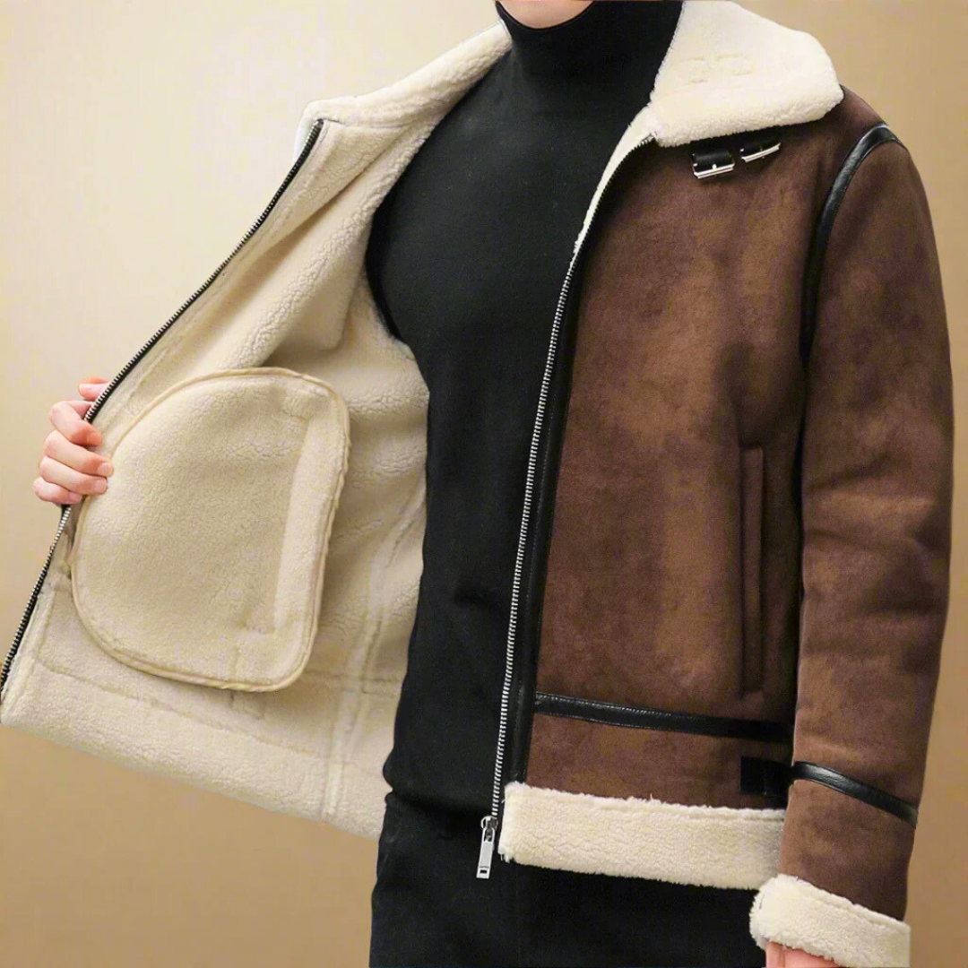 Enzo | Men's Suede Belted Coat, Winter Overcoat