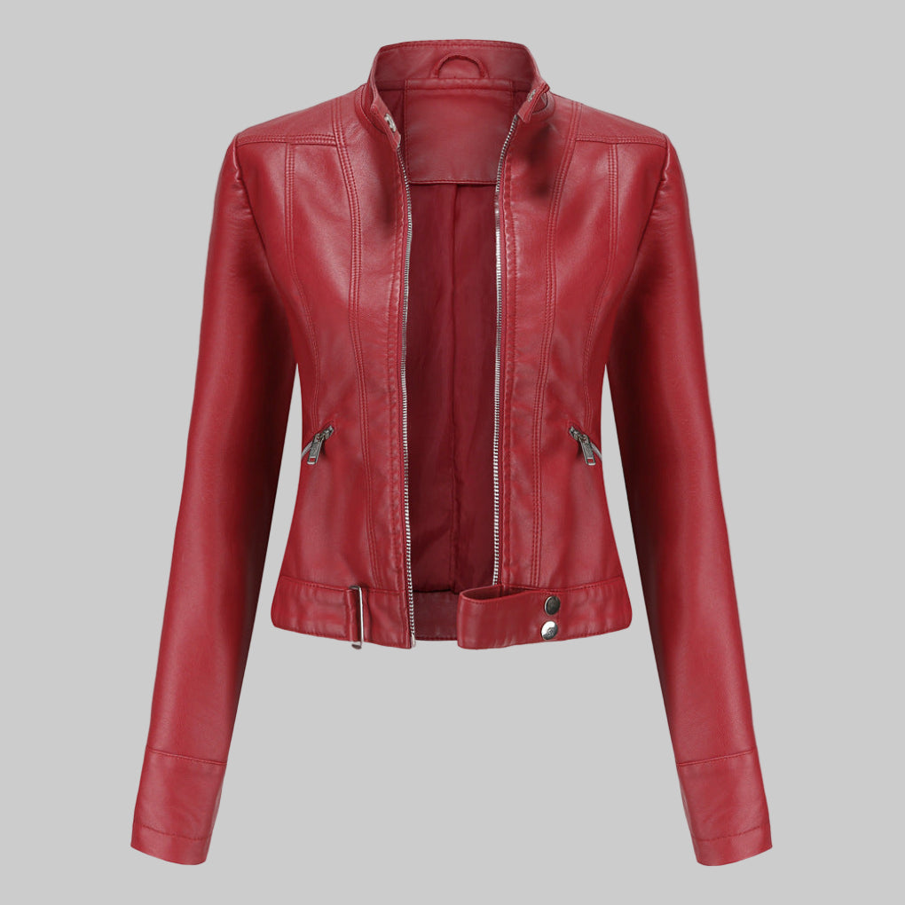 Nadia | Women's Faux Leather Moto Jacket Zip Front Tailored Winter