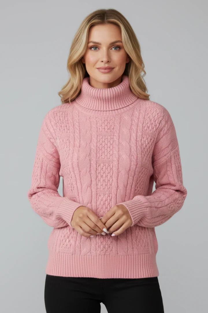Nataly | Women's Cable Knit Zip Neck Sweater Chunky Textured Cosy Autumn Winter