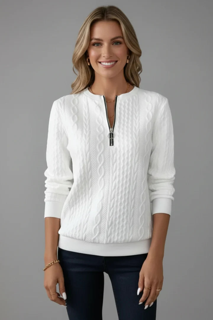 Nataly | Women's Cable Knit Zip Neck Sweater Chunky Textured Cosy Autumn Winter