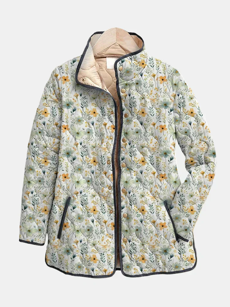 Nola | Women's Quilted Jacket, Delightful Floral Print Winter Jacket - Floral