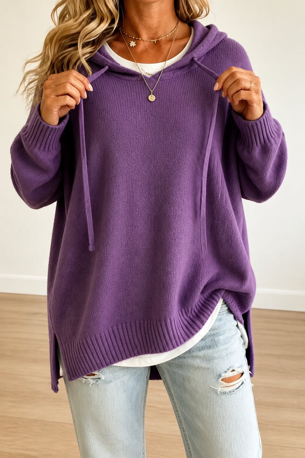 Nova Belle | Women's Oversized Drawstring Hooded Knit Sweater Casual Autumn Winter