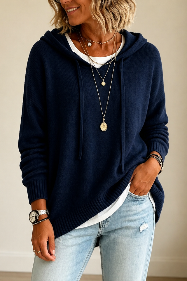 Nova Belle | Women's Oversized Drawstring Hooded Knit Sweater Casual Autumn Winter