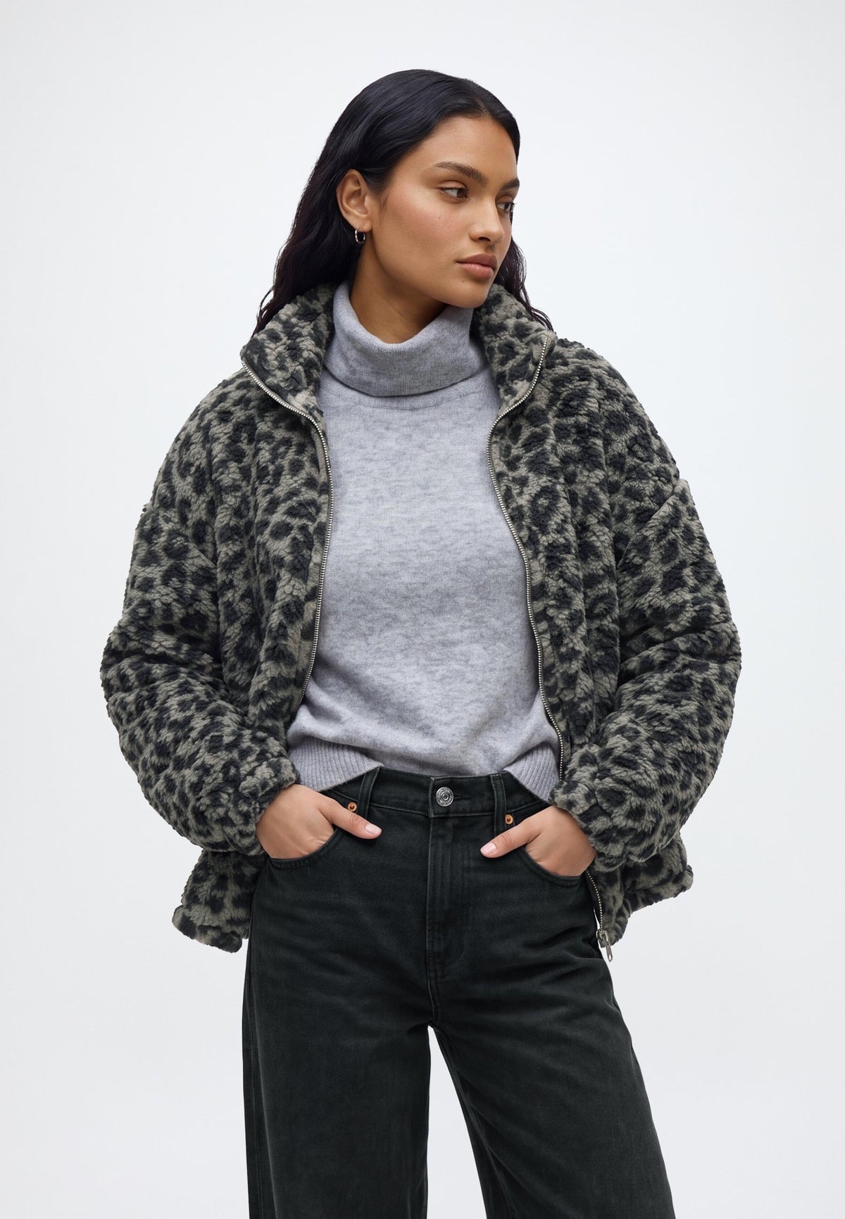 Odalys | Women's Check Fleece Jacket High Neck Autumn Winter