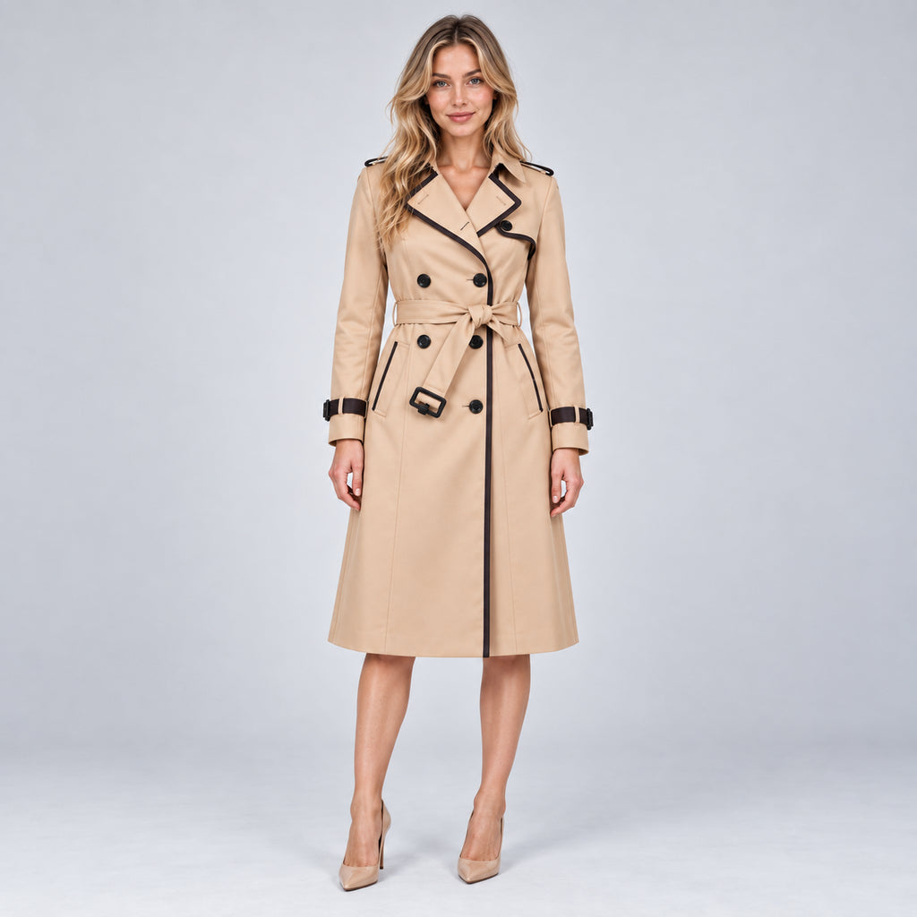 Odette | Women's Trench Coat Double Breasted Belted Longline Beige