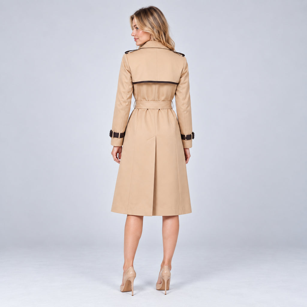 Odette | Women's Trench Coat Double Breasted Belted Longline Beige