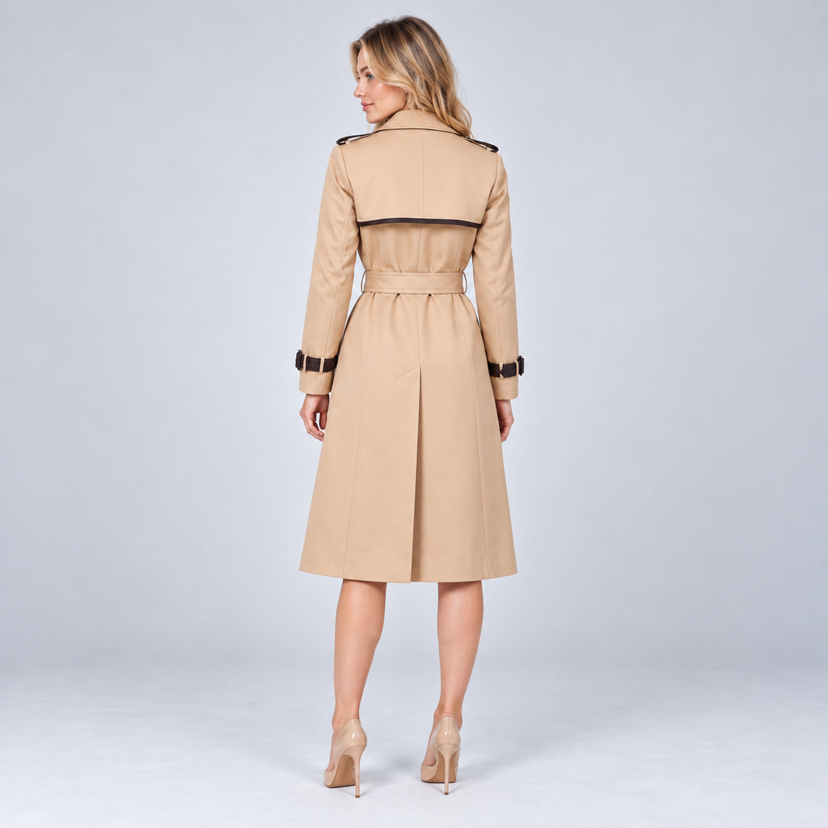 Odette | Women's Trench Coat Double Breasted Belted Longline Beige