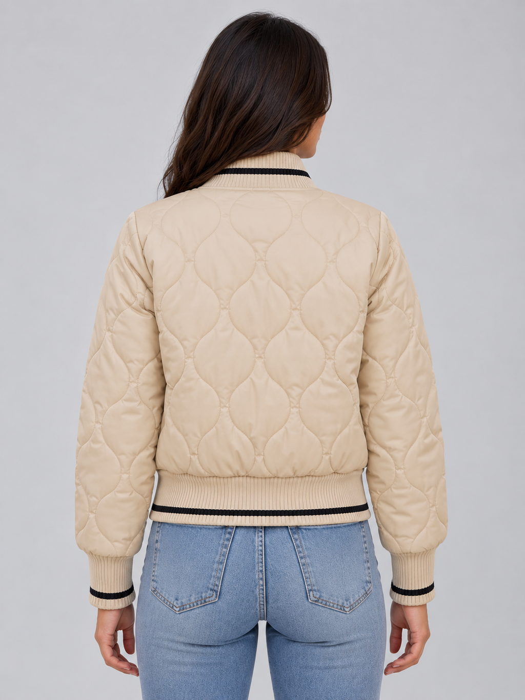 Odette | Women's Quilted Bomber Jacket Ribbed High Neck Zip-Up Coat