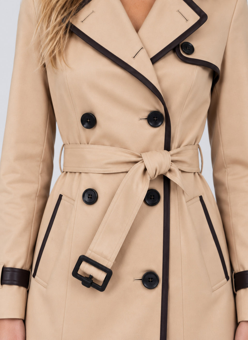 Odette | Women's Trench Coat Double Breasted Belted Longline Beige