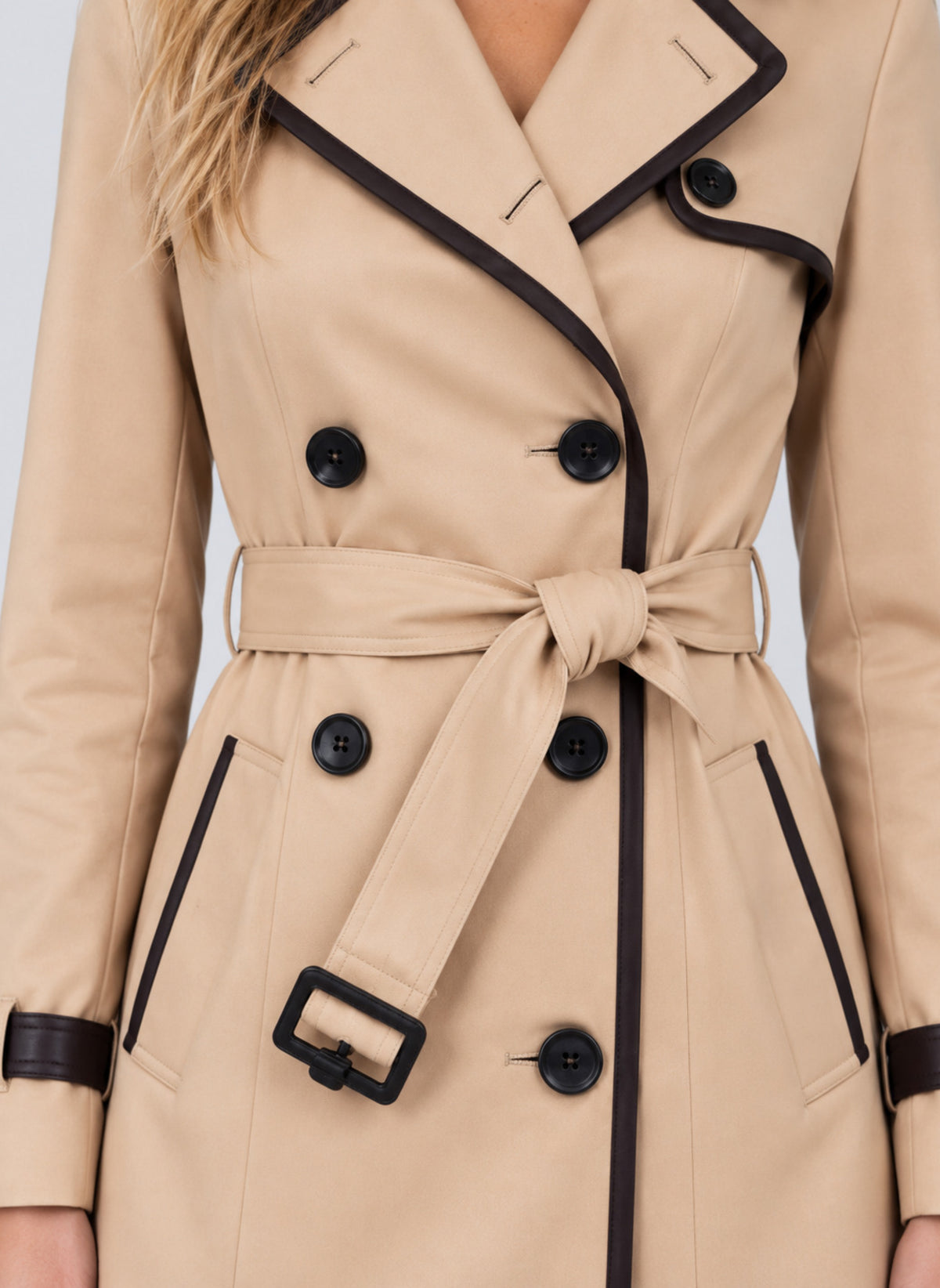 Odette | Women's Trench Coat Double Breasted Belted Longline Beige