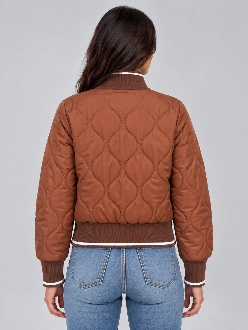 Odette | Women's Quilted Bomber Jacket Ribbed High Neck Zip-Up Coat