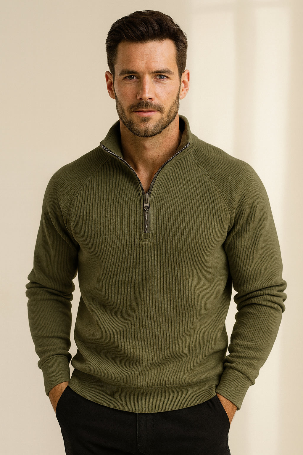 Owen | Men's Knit Quarter Zip Sweater Fleece Lined Layering Casual Winter