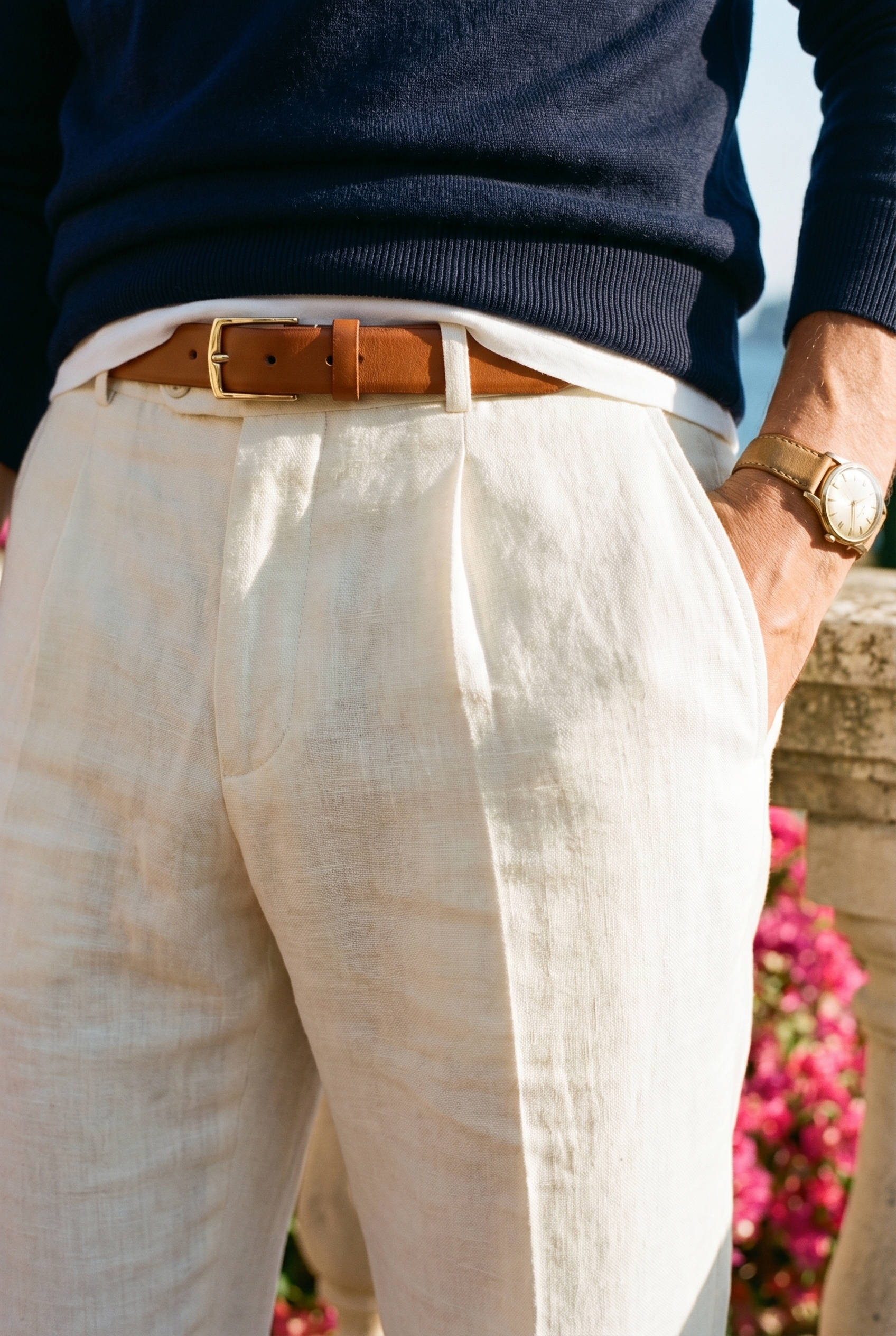 Alden | Men's Linen Trousers, Business Casual Summer Pants - White