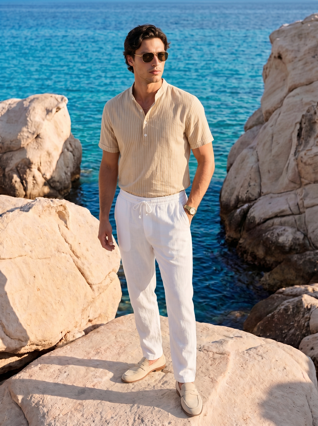 Knox | Men's Linen Trousers, Old Money Relaxed Summer Pants - White