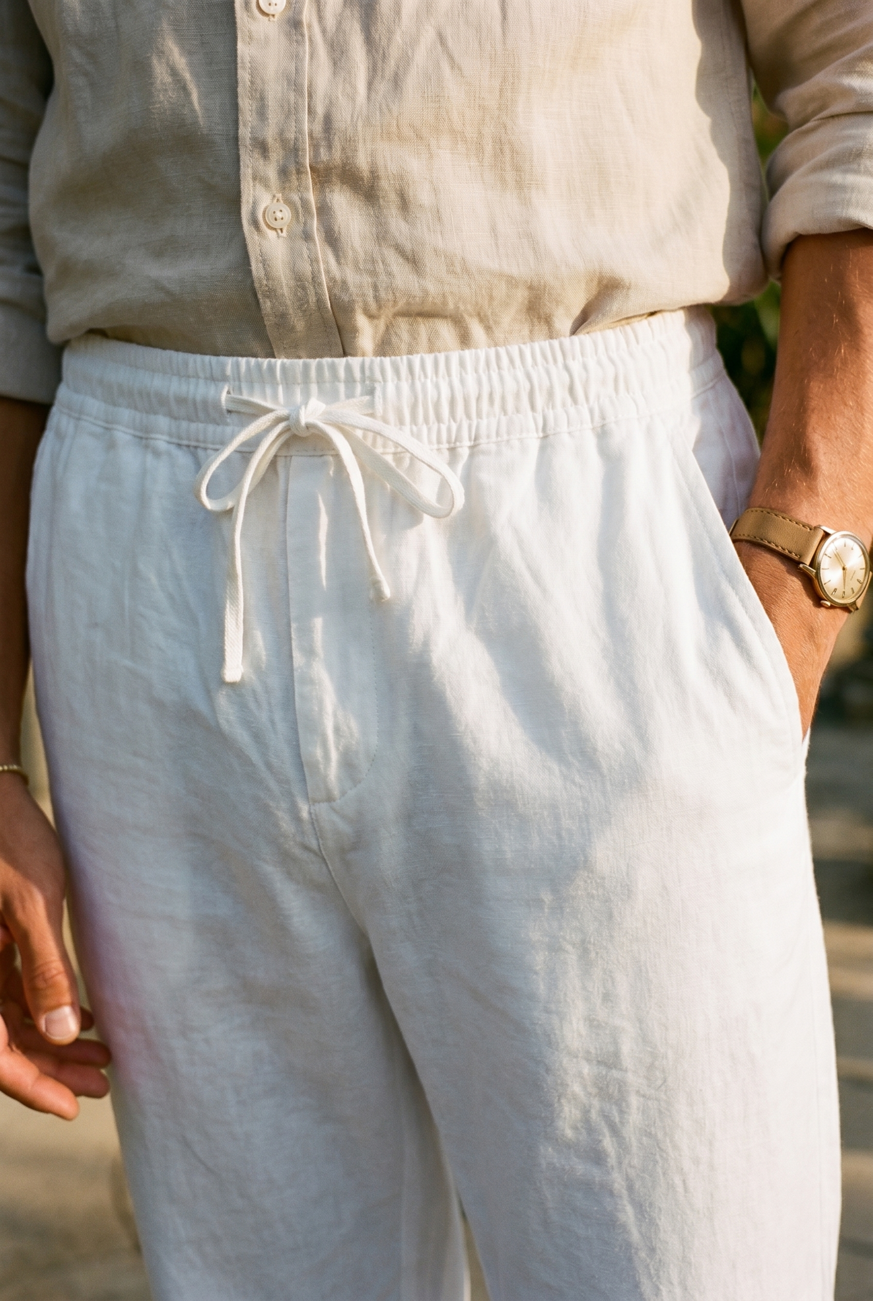Lyle | Men's Linen Trousers, Old Money Tailored Summer Pants - White