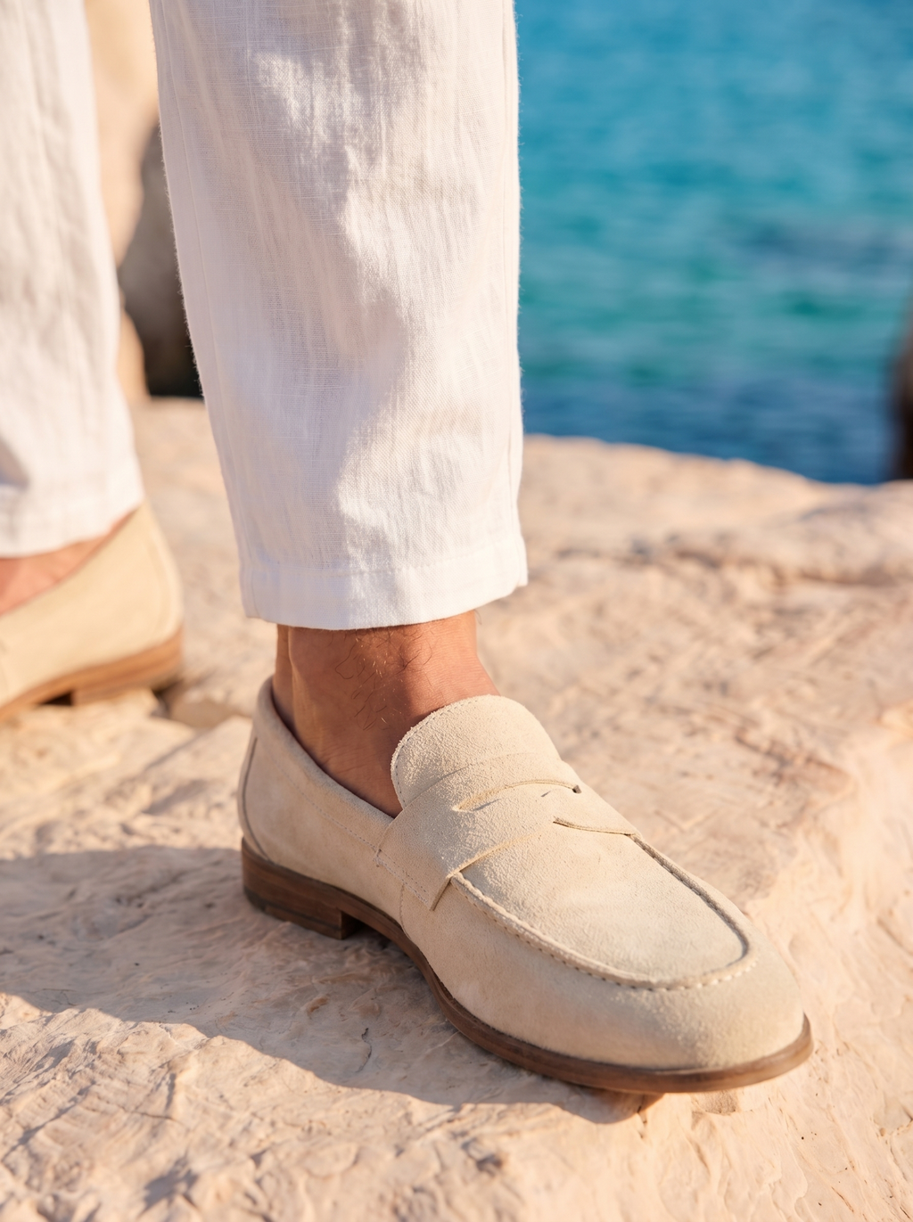 Reid | Men's Linen Drawstring Trousers, Casual Summer Pants - White