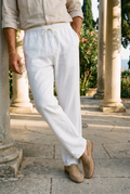 Emmett | Men's Cotton Linen Drawstring Trousers, Summer Pants - White