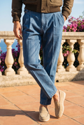 Holden | Men's High Waist Faux Denim Trousers, Smart Casual - Blue