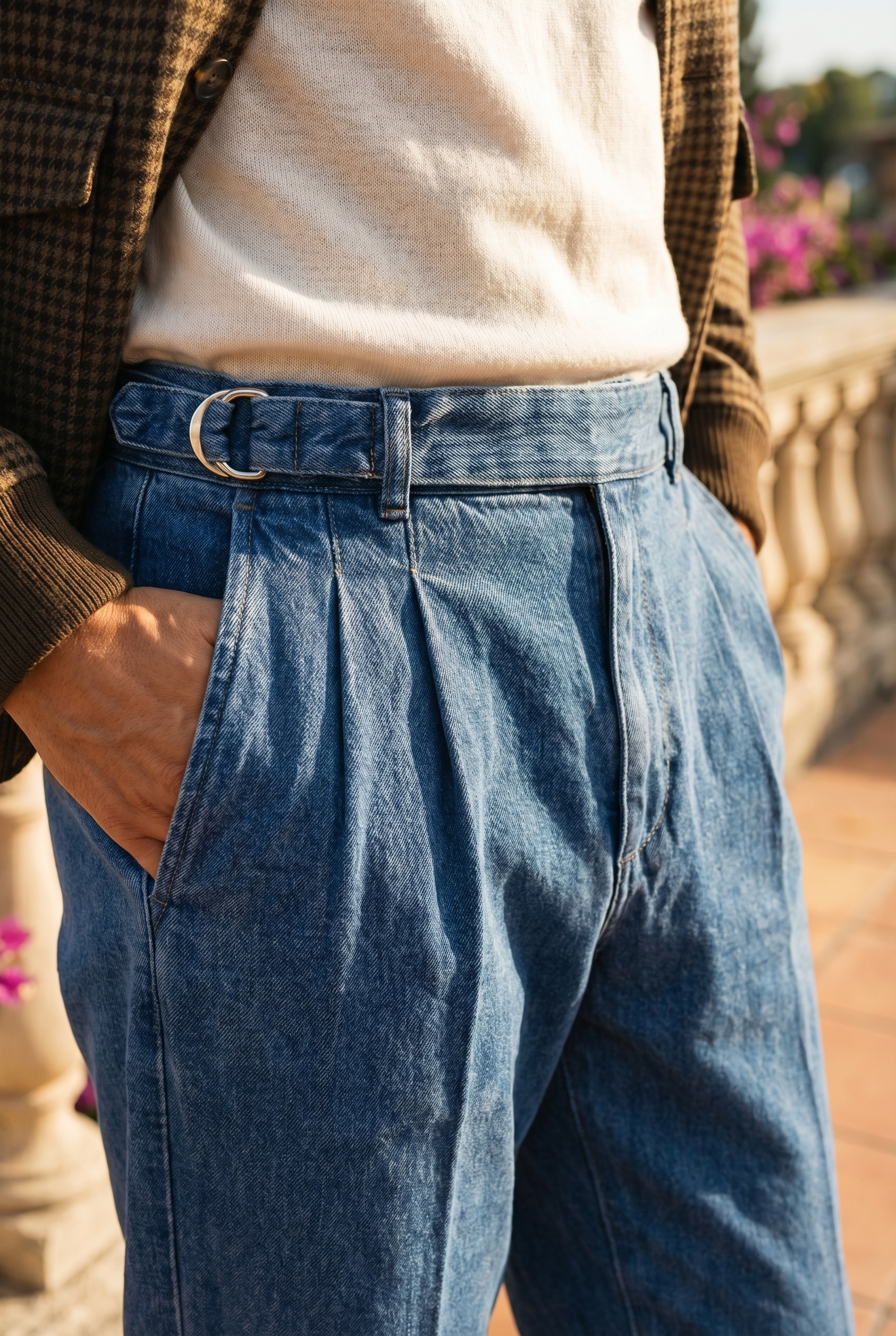 Holden | Men's High Waist Faux Denim Trousers, Smart Casual - Blue