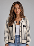 Pia | Women's Textured Knit Cardigan Button Front Contrast Trim Jumper