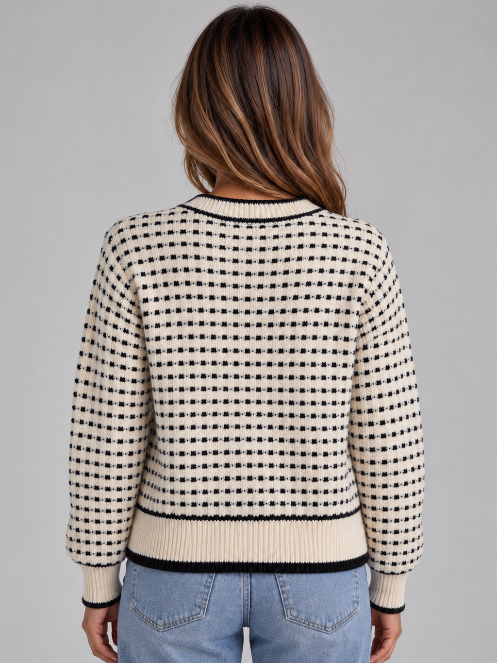 Pia | Women's Textured Knit Cardigan Button Front Contrast Trim Jumper