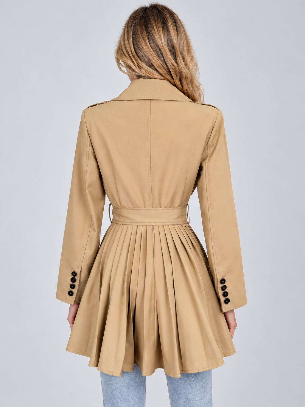 Priscilla | Women's Pleated Skirt Trench Coat Double Breasted Belted Autumn