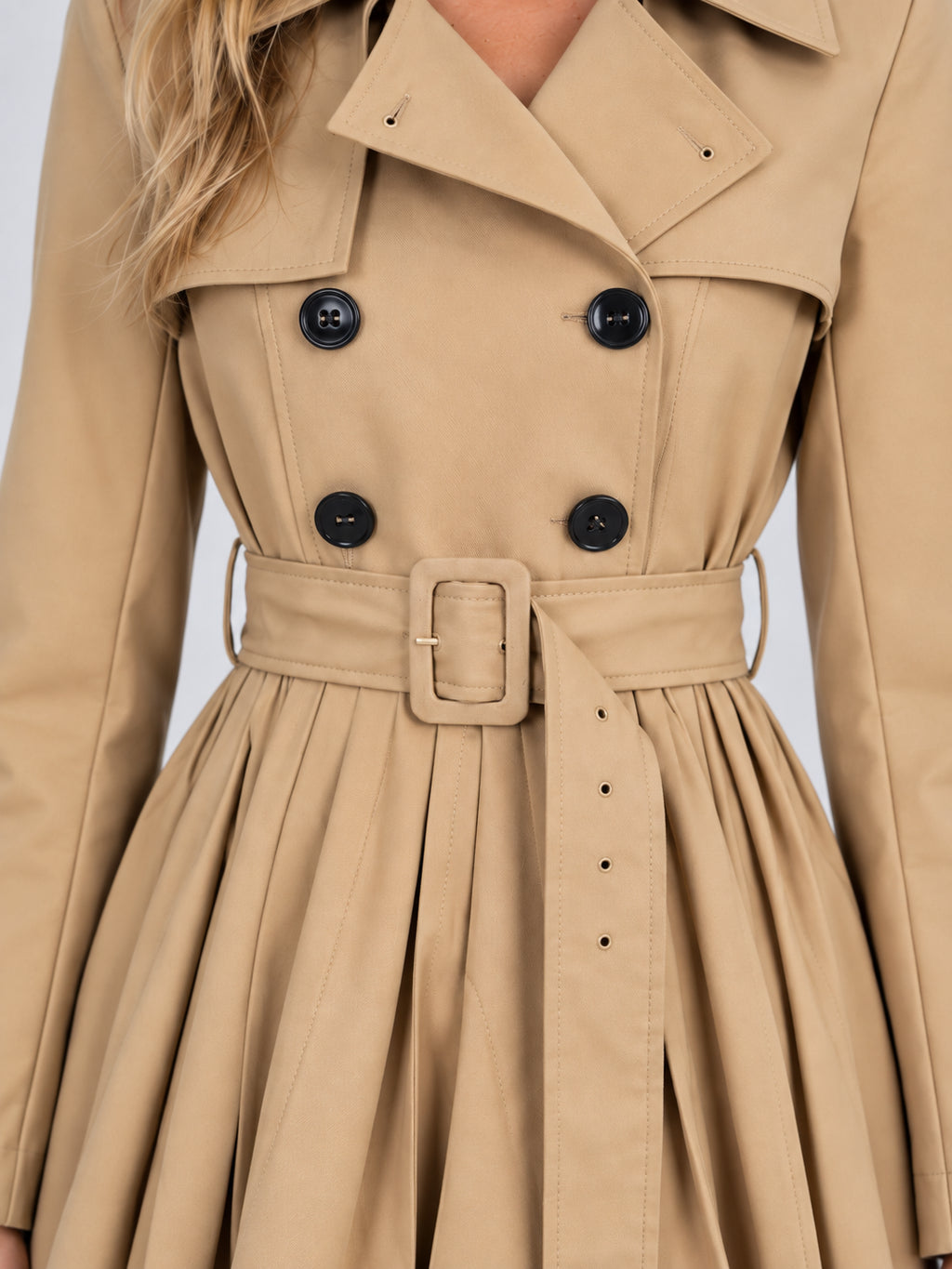 Priscilla | Women's Pleated Skirt Trench Coat Double Breasted Belted Autumn