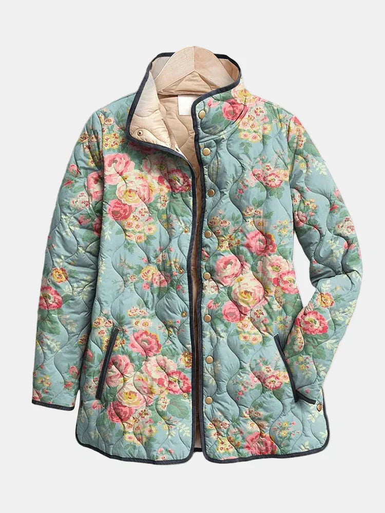 Elara | Women's Quilted Jacket, Floral Print Winter Jacket - Floral