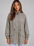 Quinn | Women's Checked Utility Jacket High Neck Drawstring Field Coat