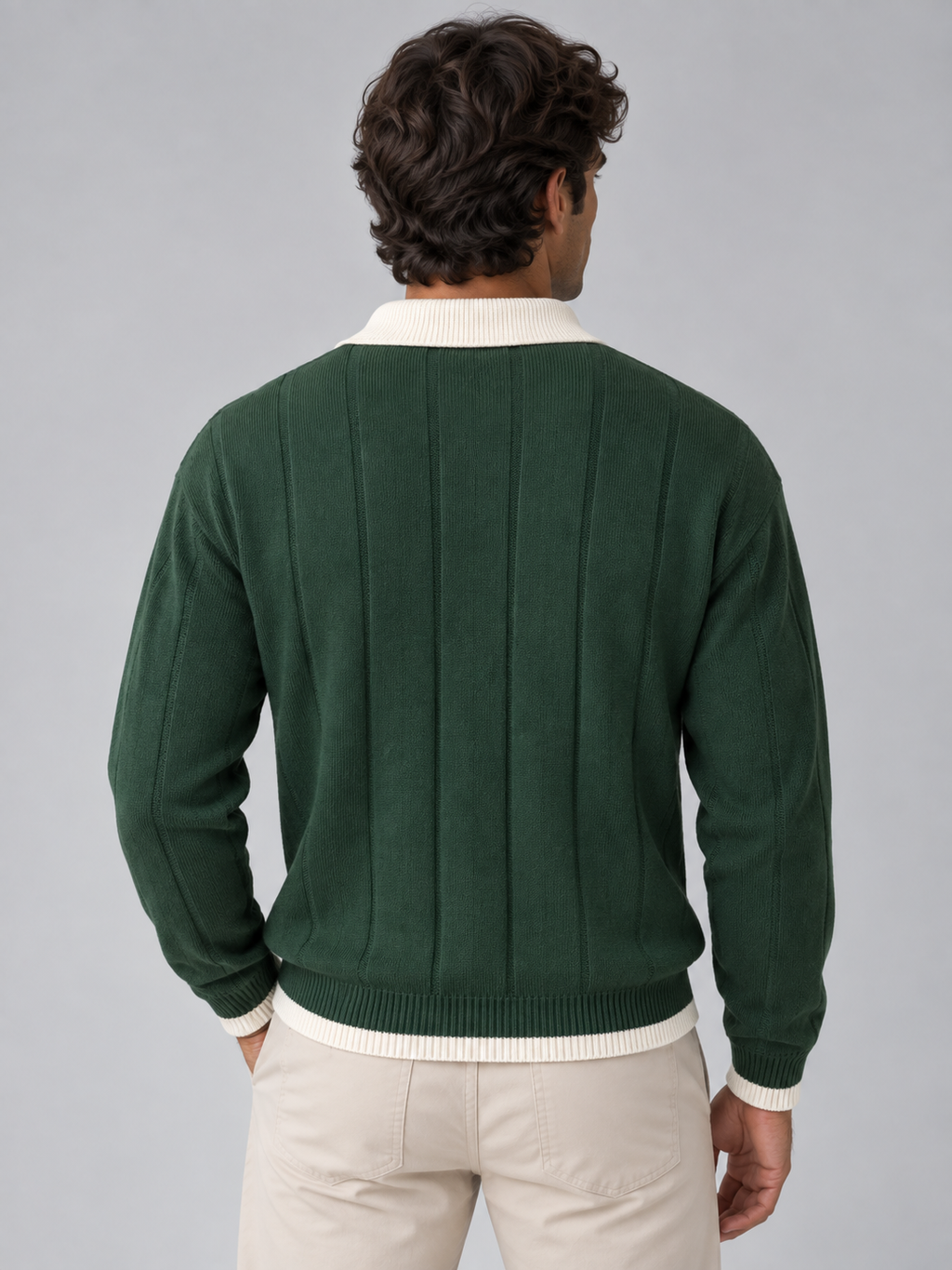 Rafael | Men's Ribbed Knit Polo Jumper Contrast Collar Button Neck Sweater