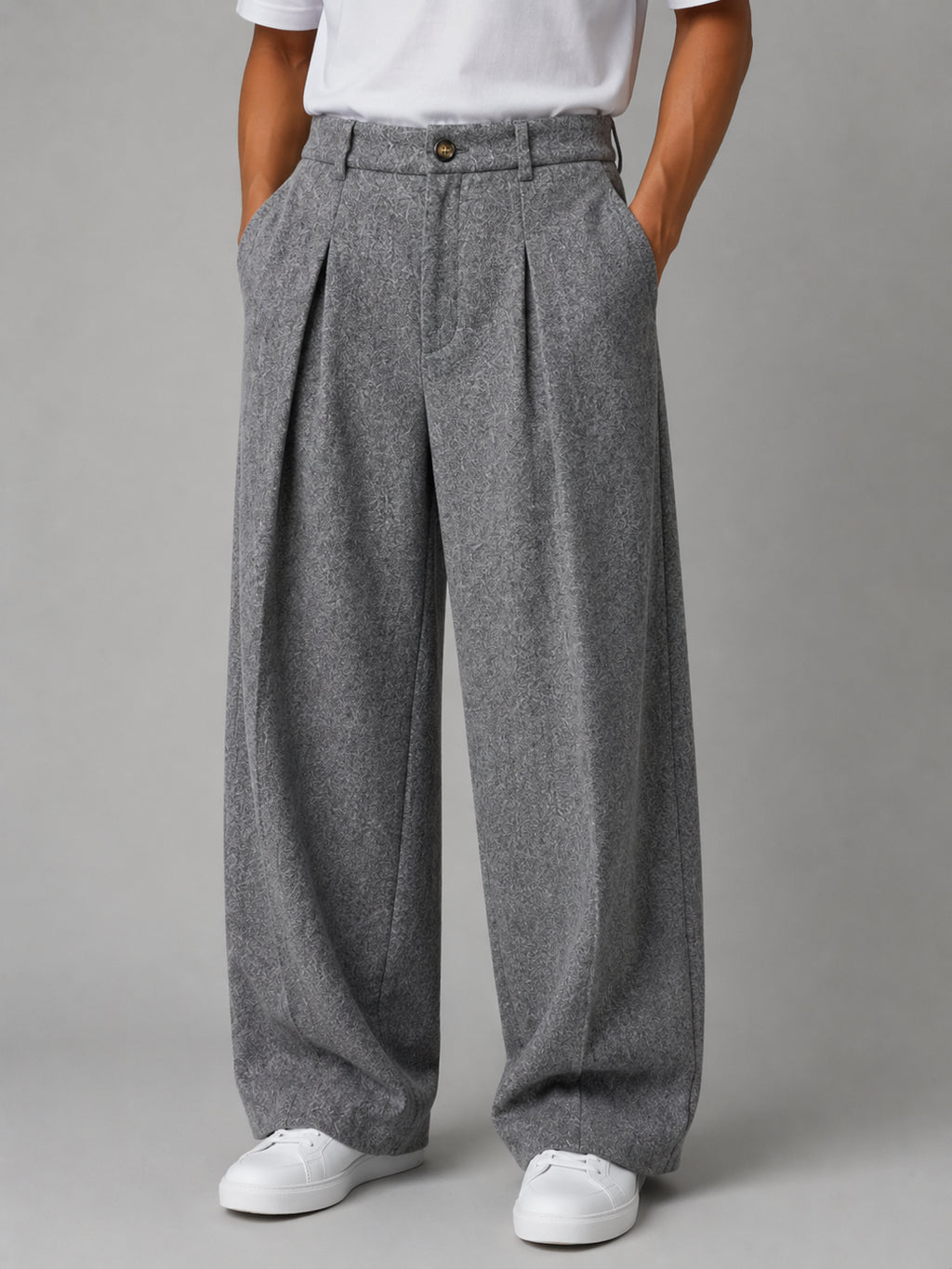 Roman | Men's Grey Wide Leg Trousers Tailored Pleated Smart Autumn Winter