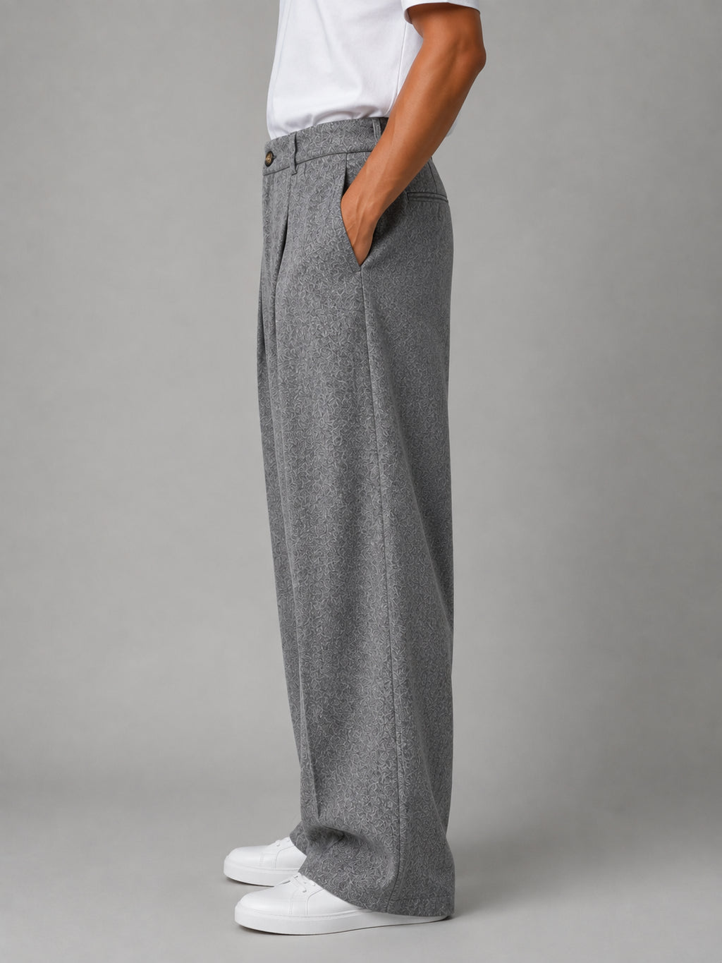 Roman | Men's Grey Wide Leg Trousers Tailored Pleated Smart Autumn Winter