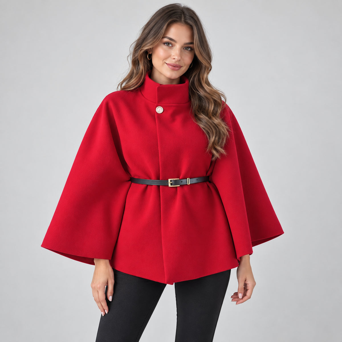 Rosalind | Women's Cape Coat Belted High Neck Autumn Winter