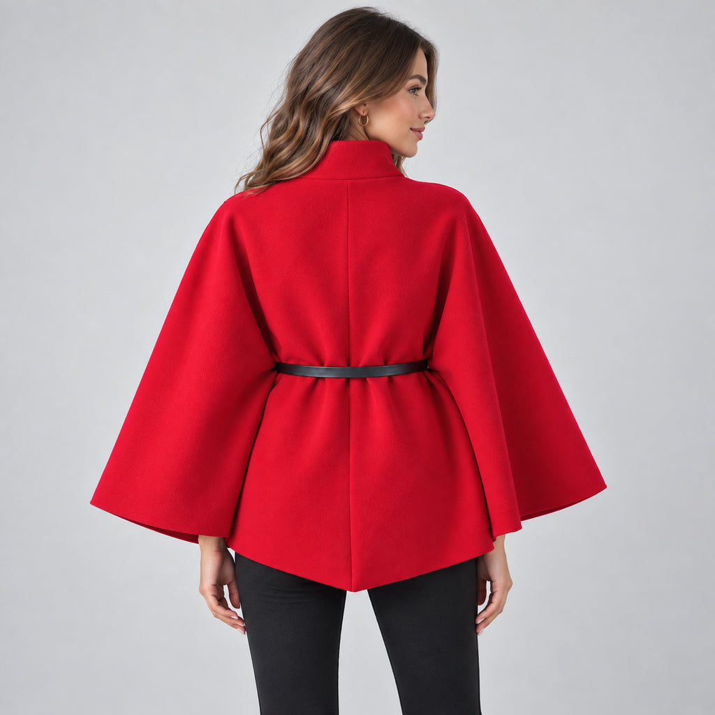 Rosalind | Women's Cape Coat Belted High Neck Autumn Winter