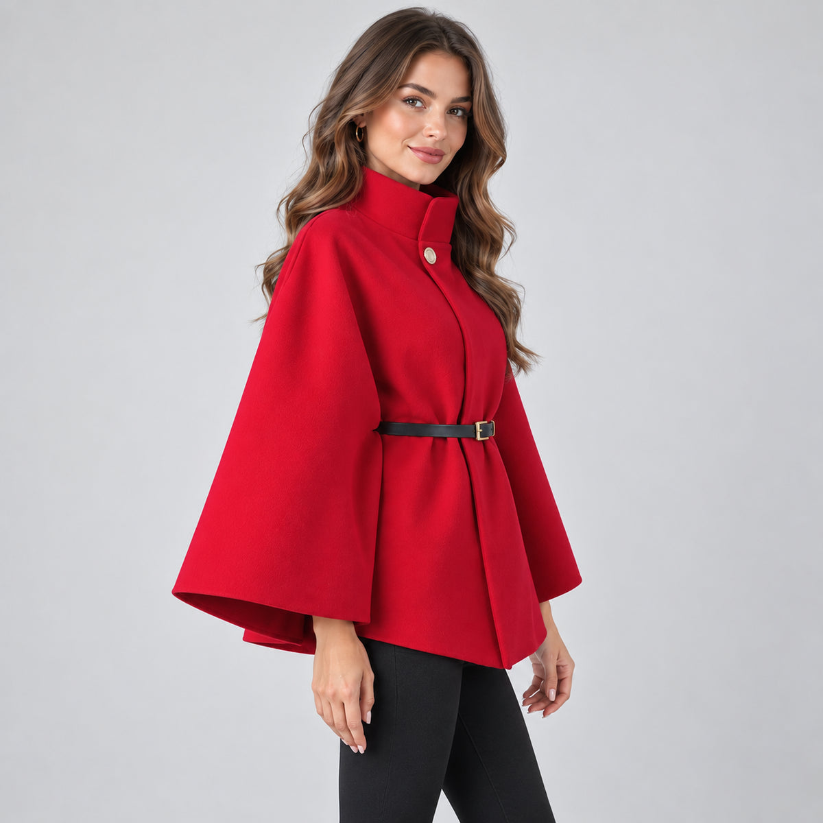 Rosalind | Women's Cape Coat Belted High Neck Autumn Winter